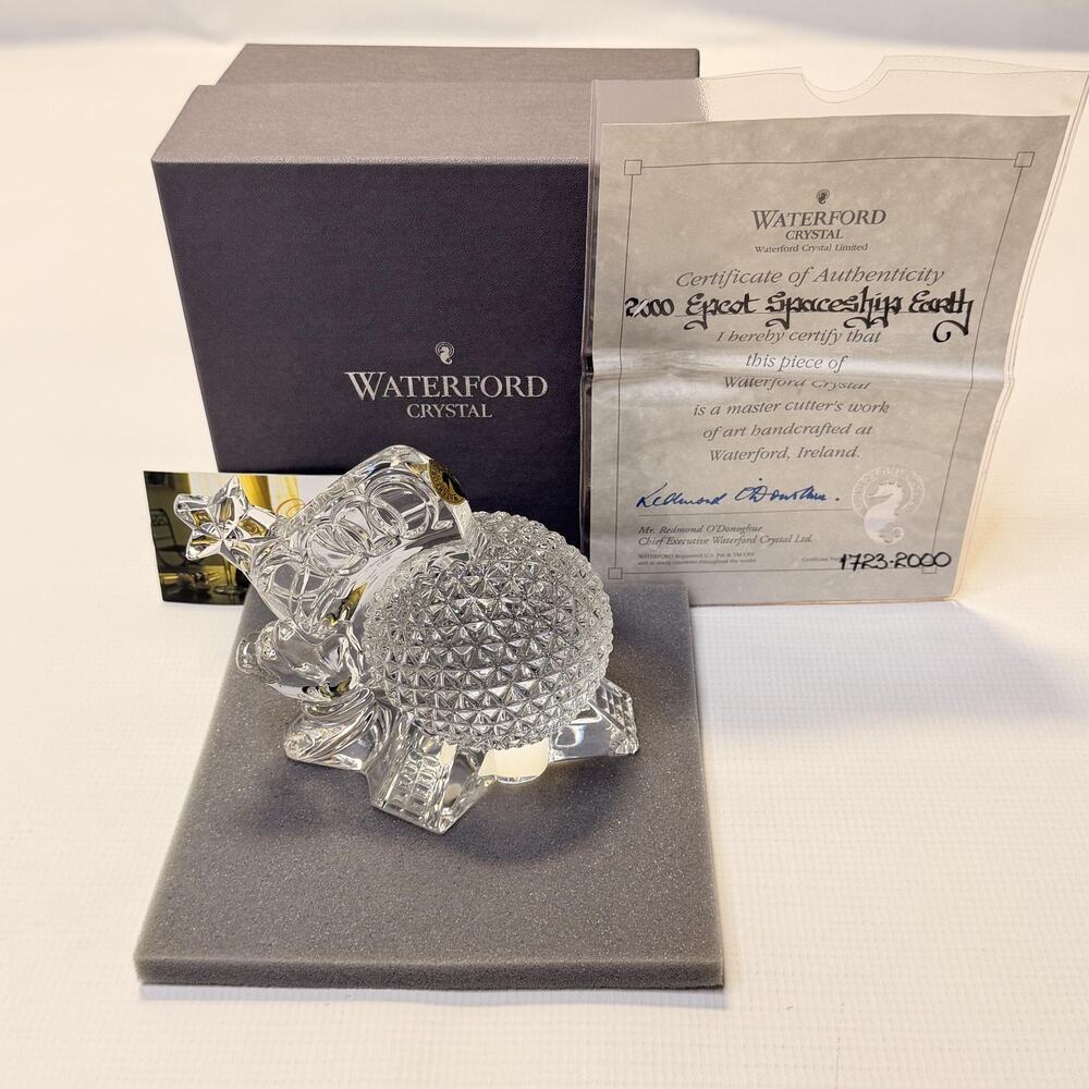 Disney Epcot Waterford Crystal 2000 Spaceship Earth Figurine Ireland COA Box